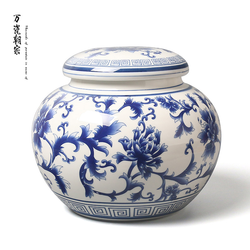 万瓷朝宗 新品青花瓷茶叶罐陶瓷超大号储存罐密封罐瓷罐子3斤装