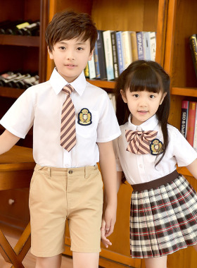 幼儿园园服夏季短袖男女童装白色衬衫中小学生学院风班服校服套装