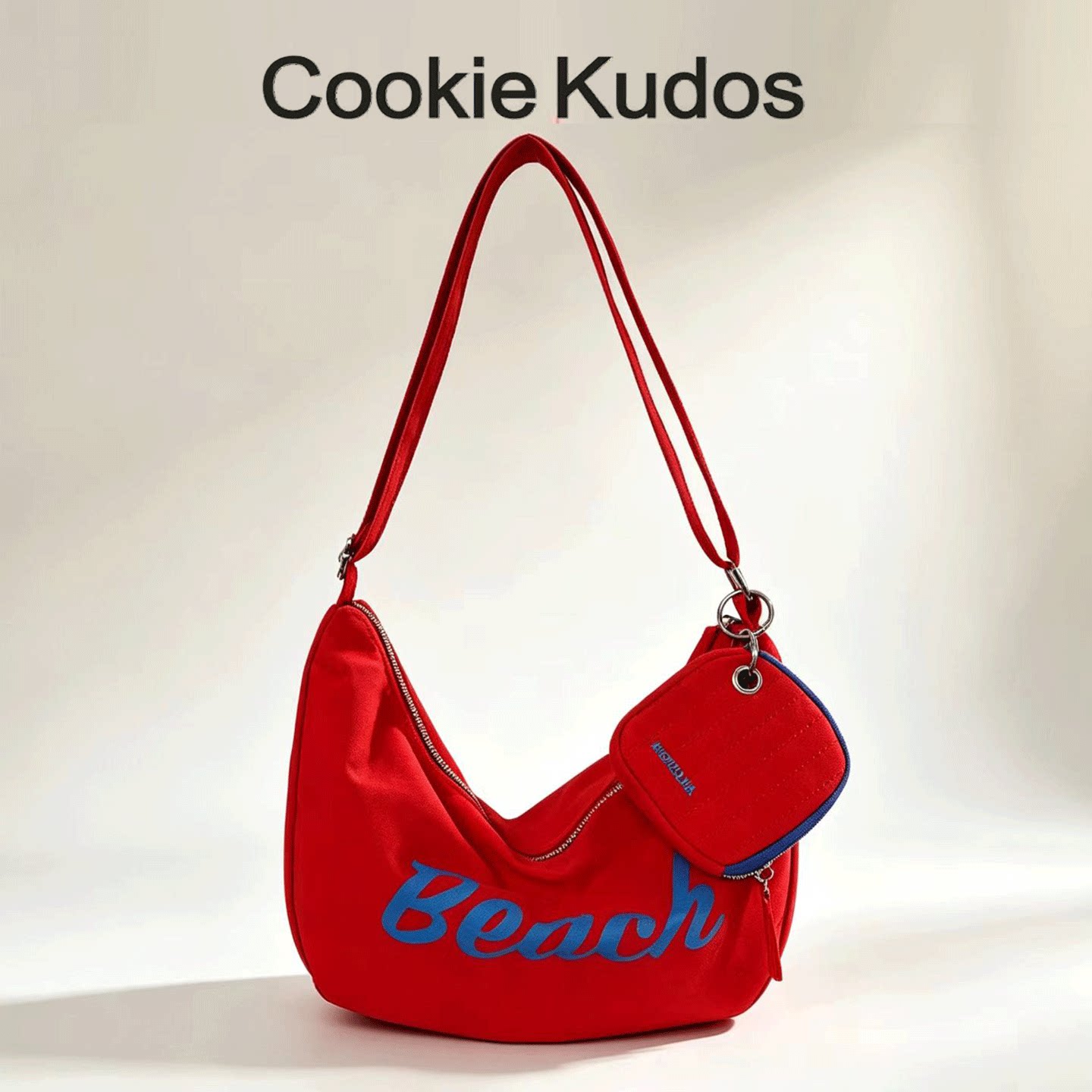 Cookie Kudos红色字母印花尼龙饺子包女韩版轻便大容量单肩斜挎包