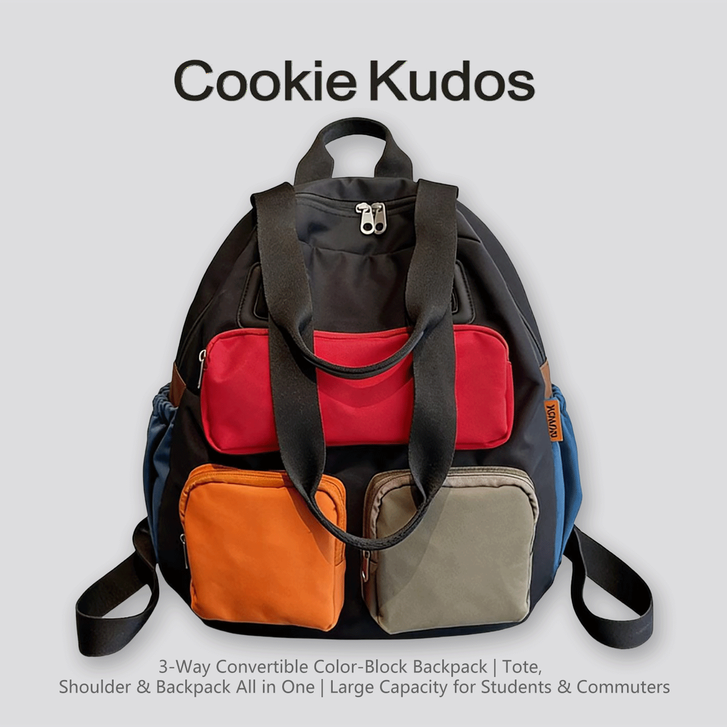 Cookie Kudos休闲撞色双肩包学生大容量多口袋通勤女多功能旅行包