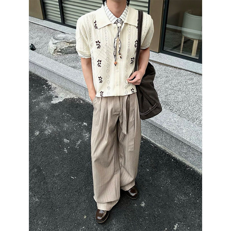 cleanfit碎花短袖衬衫男女镂空菱形格透气柔软显瘦日常通勤衬衣潮