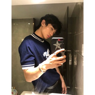 夏季小马刺绣短袖男款小香风拼色针织衫修身纹理薄款弹力透气T恤