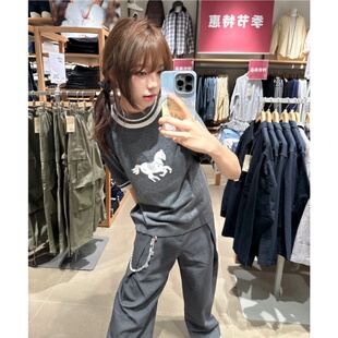 夏季小马刺绣短袖男款小香风拼色针织衫修身纹理薄款弹力透气T恤