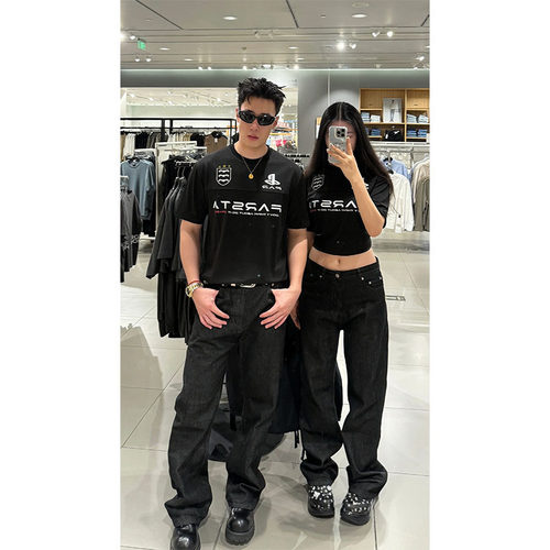 夏季薄款透气网眼FARSTA字母短袖男女街头刺绣正肩百搭情侣款上衣