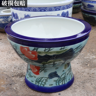 景德镇陶瓷鱼缸落地立柱式客厅大号吸水石盆乌龟缸睡莲碗莲盆庭院