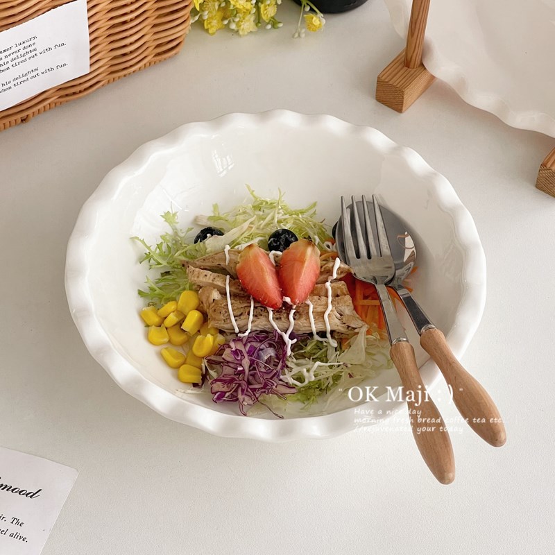 高颜值蔬菜沙拉盘子高级感日式家用复古陶瓷水果盘汤盘大号西餐盘