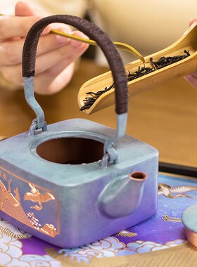 朱炳仁铜瑞鹤四方壶煮茶复古烧水铜壶茶壶春茶功夫茶具节日礼物