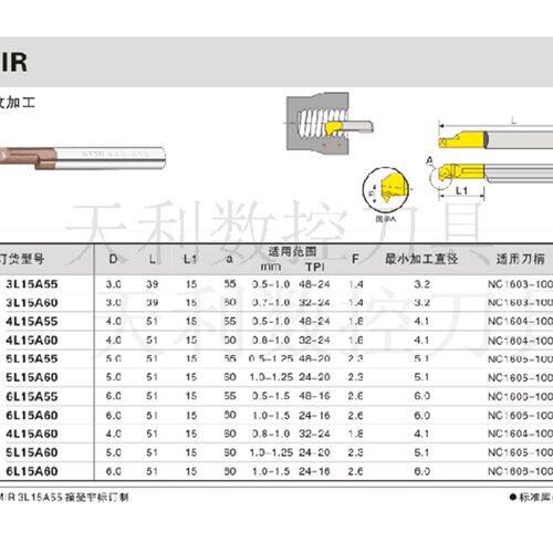 整体合金小孔径内螺纹镗刀 MIR内孔螺纹刀杆3 4 5 6 A55 A60