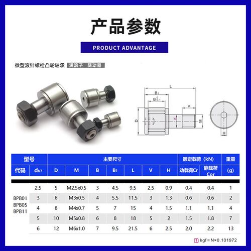 微型滚针凸轮轴承随动器滚轮螺栓 CFS2.5-5V 3-6 4-8 5-10 6-12VF