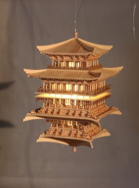 中式木雕古建筑软装前台壁挂装饰空中吊饰悬挂饰品灯实木镜像倒影