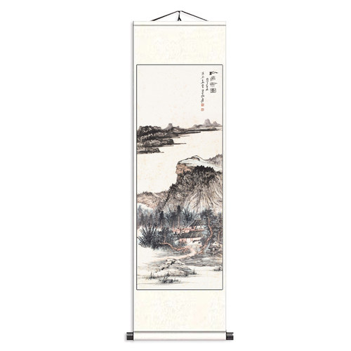 新品画卷轴画国画山水画山水四季四条屏山绸外事礼品包邮卷轴挂画