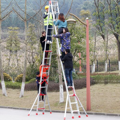 家用铝合金伸缩人字梯升降梯户外工程梯加厚焊接楼梯超长折叠梯子