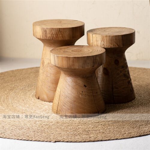 实木木墩原木树桩边几矮凳角几创意床头柜摆件茶几配凳诧寂复古色