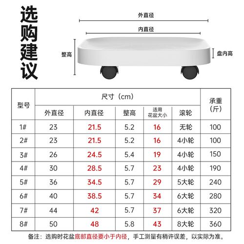 可移动花盆托盘正方形带轮底座滚轮万向轮托底塑料花盘垫底垫高