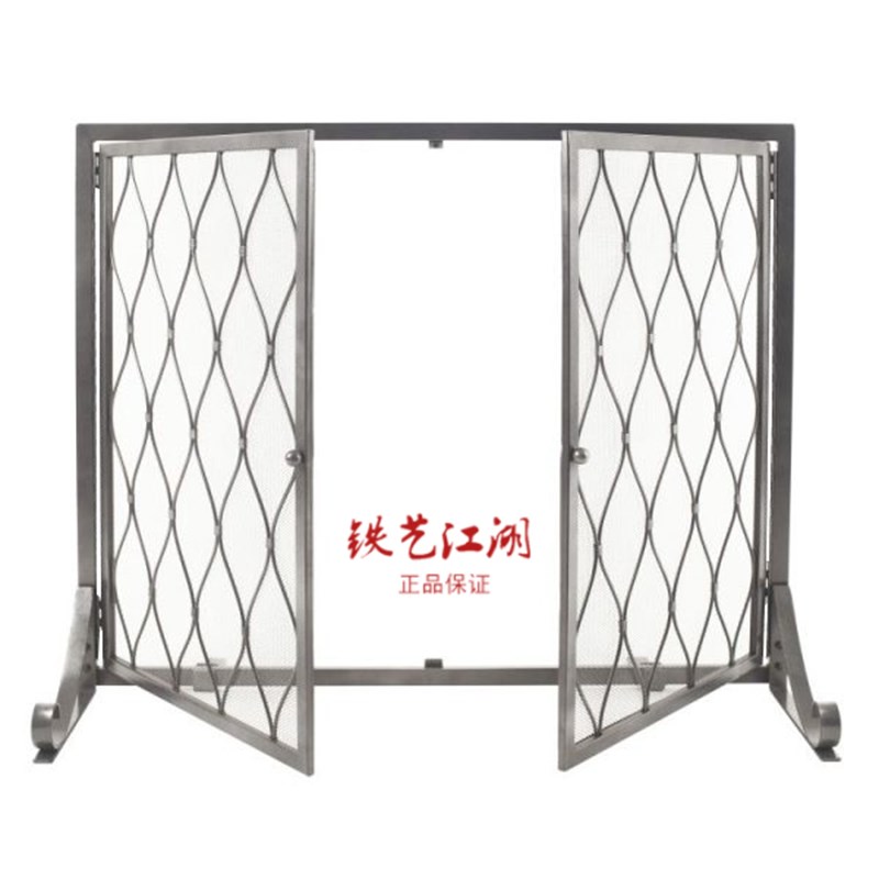 欧式铁艺落地镂空艺术客厅家用壁炉屏风隔断带网壁炉门火炉围栏