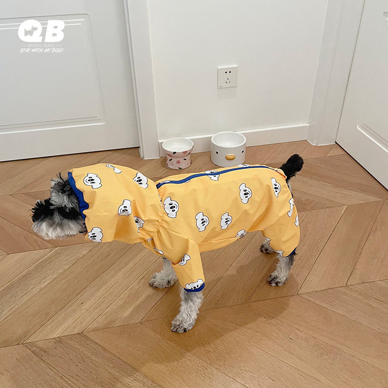 宠物狗狗防雨防水衣服带抽绳背部拉链雪纳瑞比熊泰迪法斗四脚雨衣