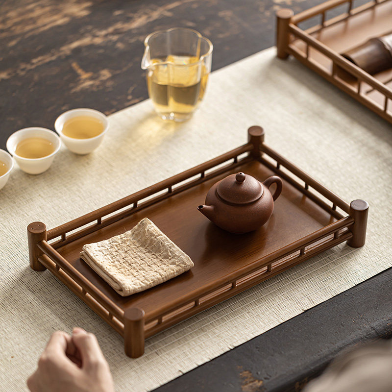 竹制品茶配件收纳盘手工奉茶盘干泡台家用长方形竹托 托盘竹编围