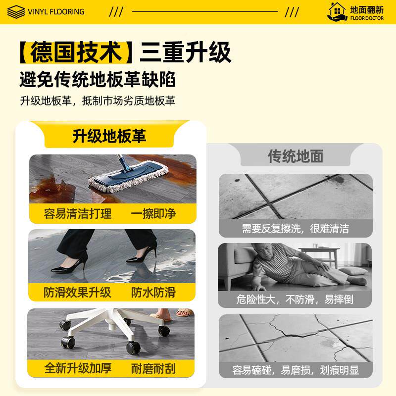2.5-4米加厚耐磨板地革3米宽家家用无甲醛接防水泥地直铺垫pvc胶