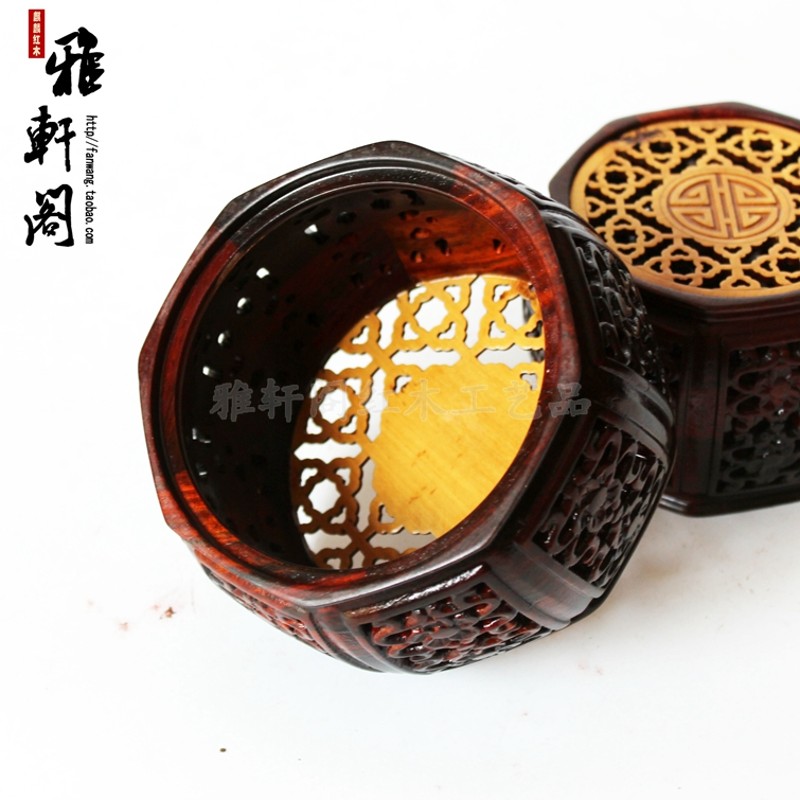 包邮 红酸枝木雕八角底座 精品工艺品摆件花瓶盆景实木底座镶黄杨