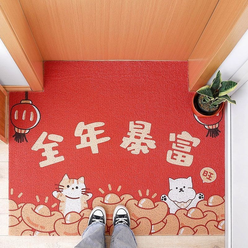 过年春节喜庆红色平安喜乐入户地垫结婚进门脚垫丝圈地毯门垫定制