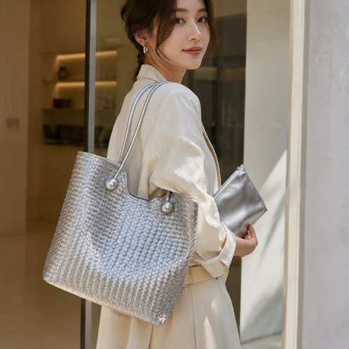 MY休闲包包女2026新款潮高级感编织纹手提托特包时尚百搭单肩包