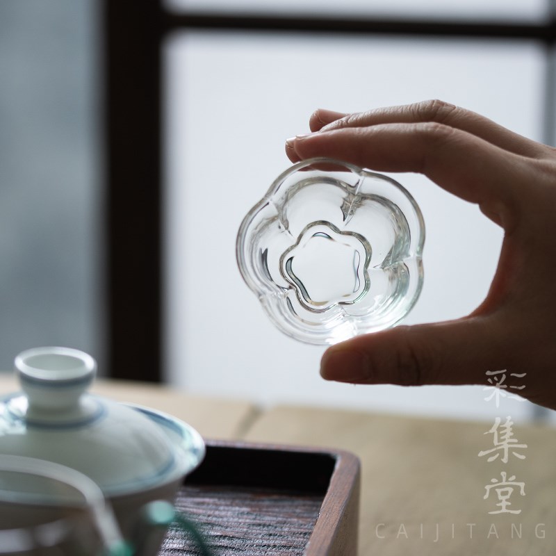 彩集堂 高透明玻璃品茗杯 耐热梅花杯功夫茶具茶杯喝茶小杯子单杯图片
