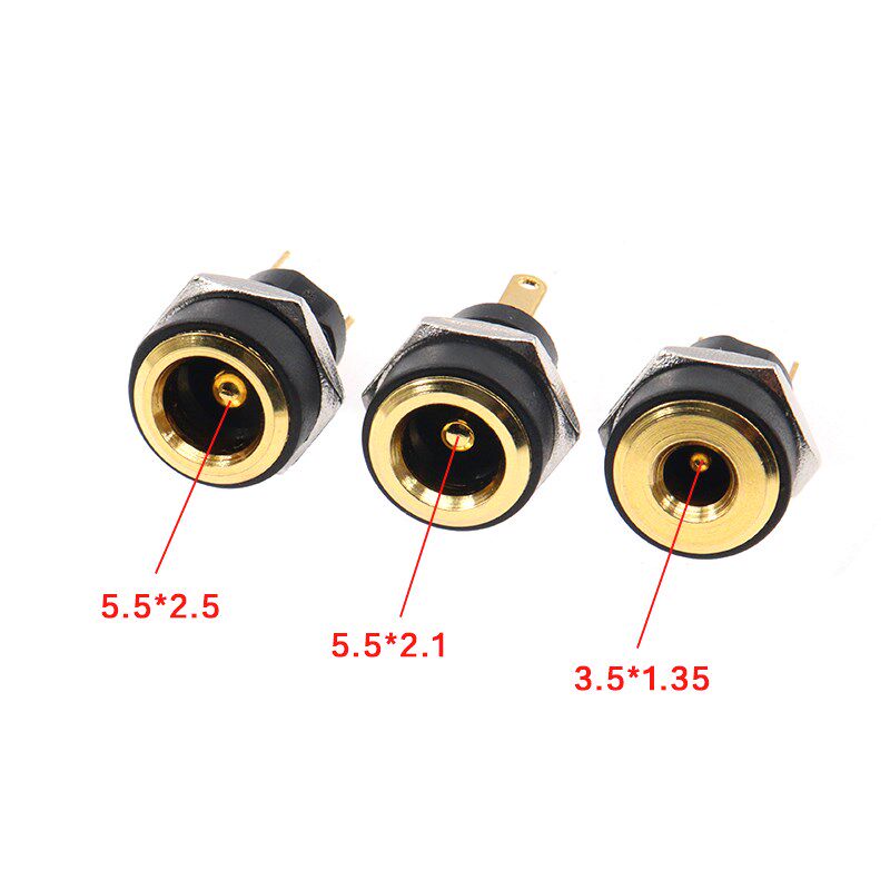 DC-022B镀金全铜直流电源插座5A母座5.5-2.1/2.5mm/3.5x1.35圆孔