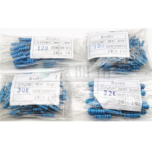 0.5W1W2W3W5W插件金属膜5色环电阻器1R1.5R2R34.75.16.87.59.1R欧