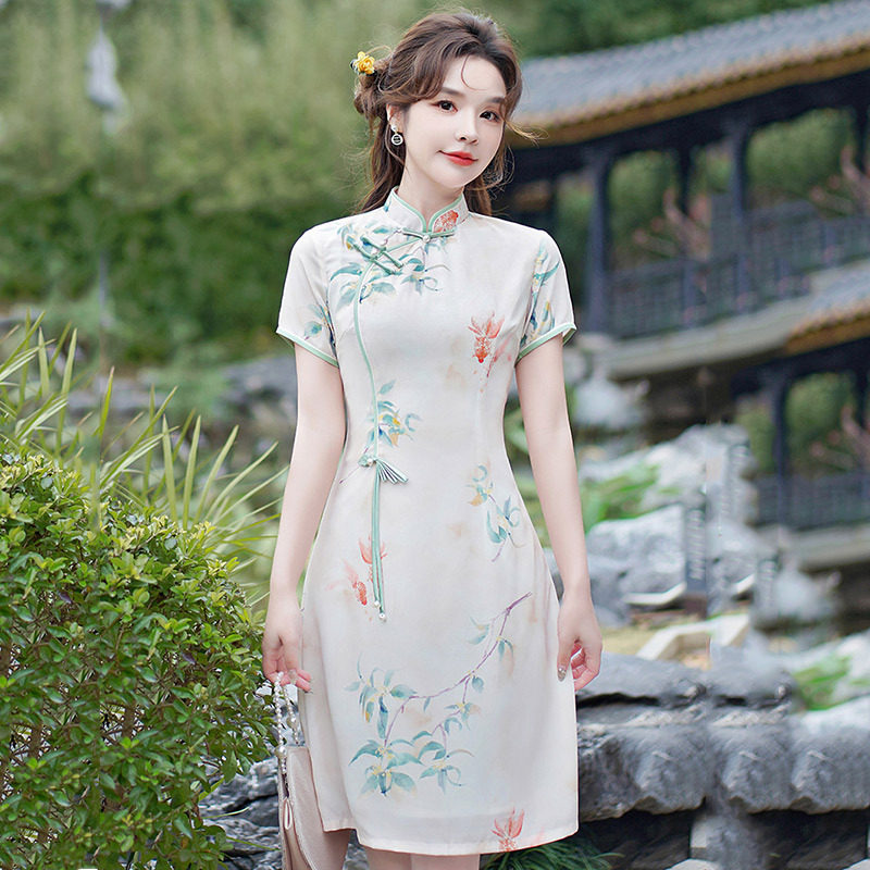 2026新款锦鲤短款中式改良旗袍轻款女小个子复古短袖连衣裙夏季高图片
