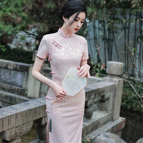 2026新款春夏款复合蕾丝长款气质旗袍连衣裙文艺民国风旗袍年
