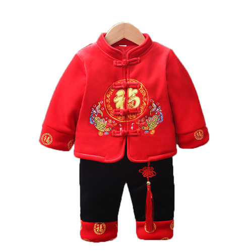 2026新款儿童汉服拜年服红套装中国风童装旗袍男宝宝衣服加绒加厚