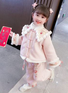 2026新款拜年服女童冬装兔年两件套三岁女宝宝红色加厚新年衣服高