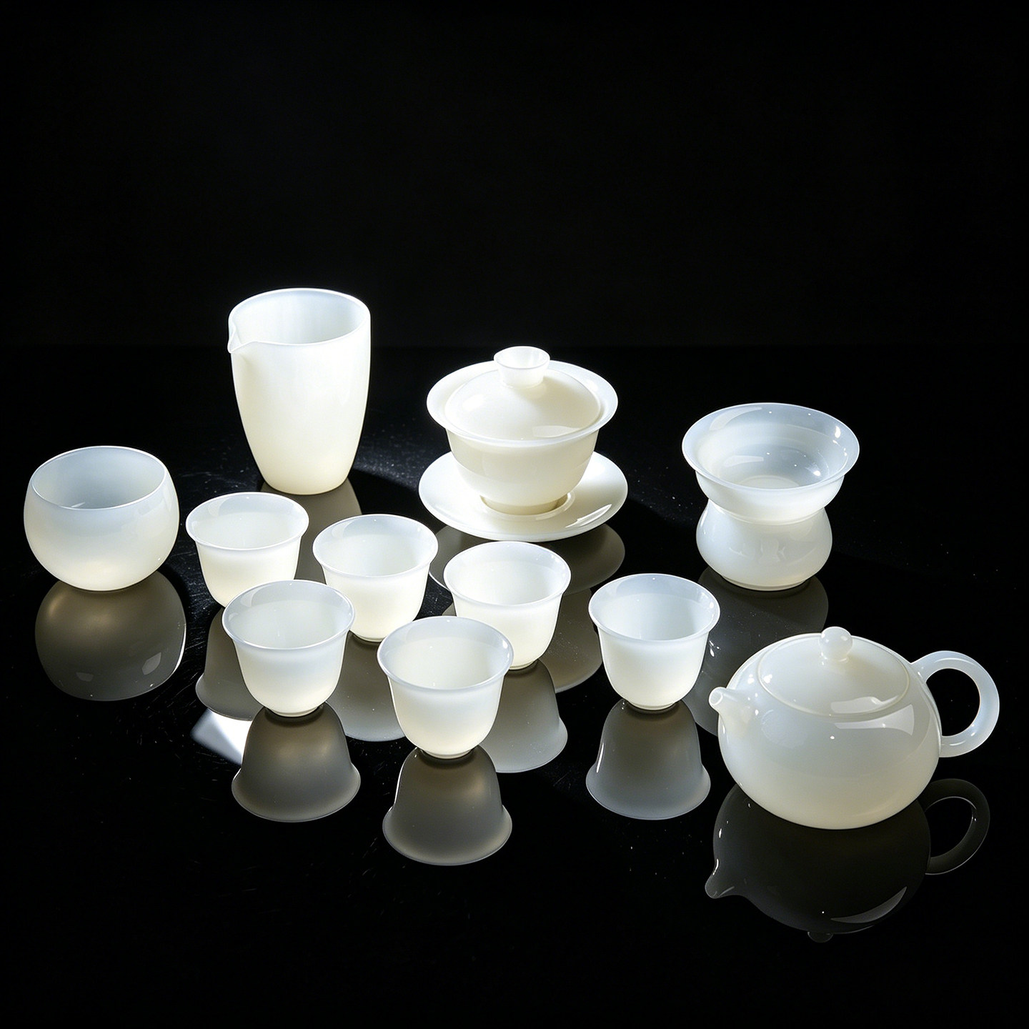 羊脂玉功夫茶具套组高档家用璞玉冰种盖碗茶杯茶壶办公室泡茶整套