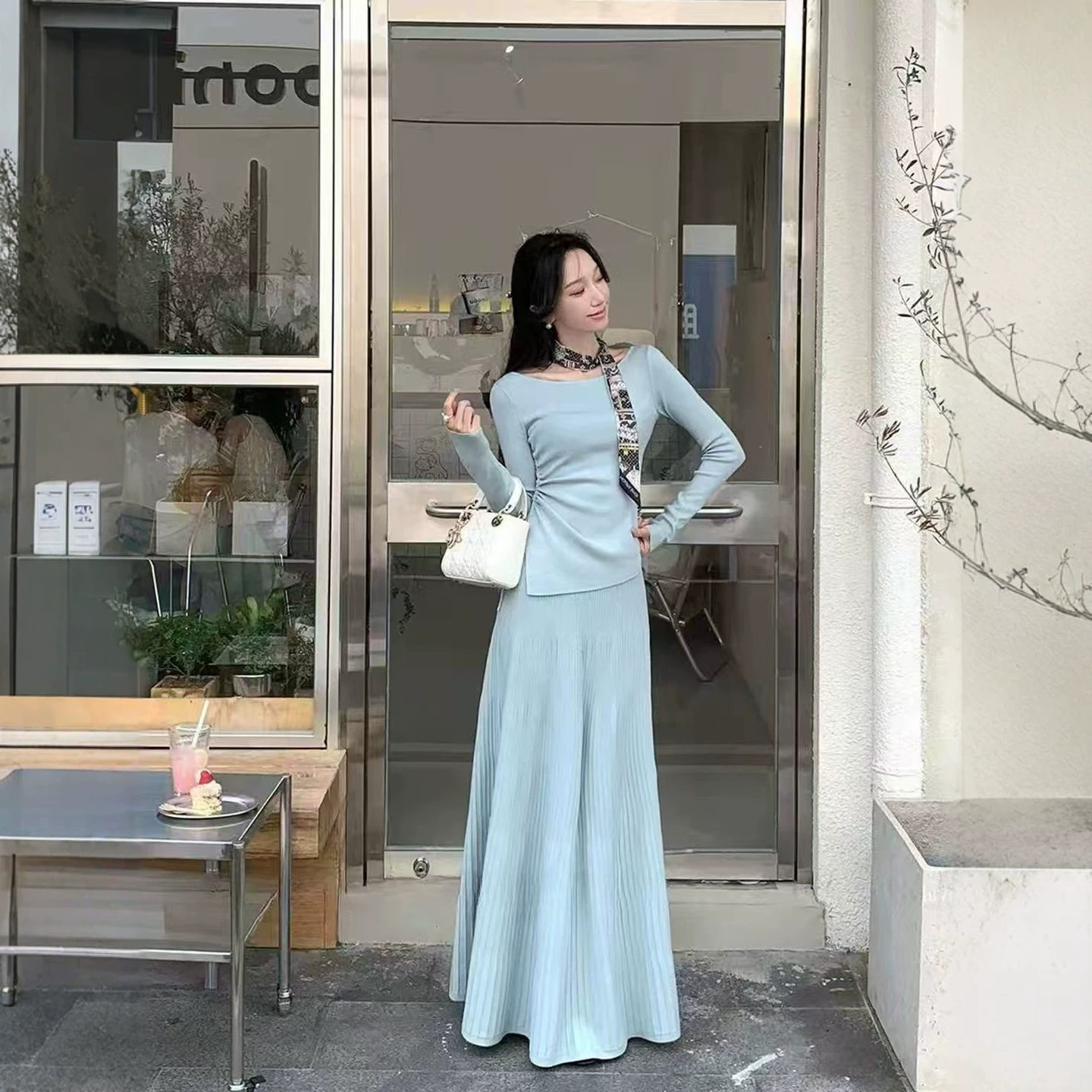 拉夏贝尔法式温柔针织半身裙套装