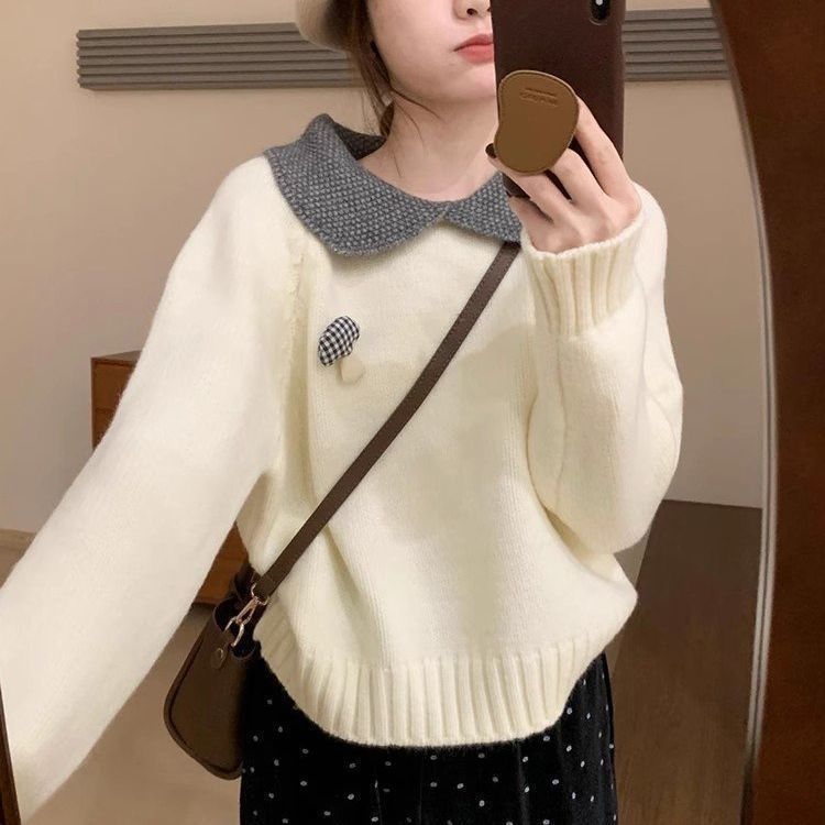 秋冬加厚娃娃领小蘑菇毛衣女