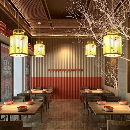 竹编灯笼创意中式餐厅饭店火锅店茶室酒店复古竹艺带射灯吊灯