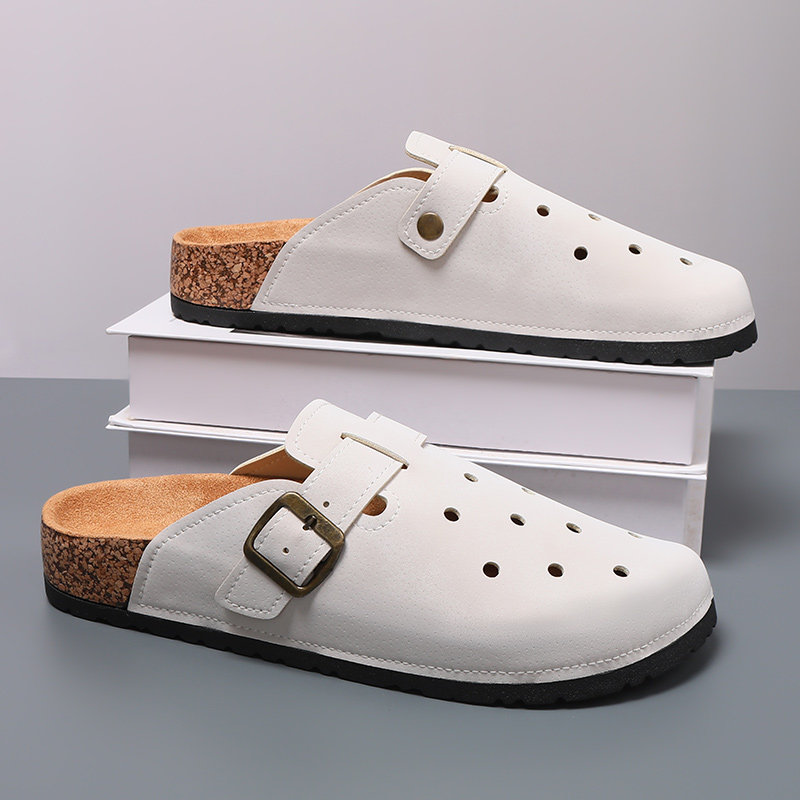 夏季镂空勃肯拖男女同款软木包头洞洞鞋半拖外穿防滑透气懒人拖鞋