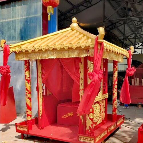婚庆中式八抬大轿胡蝶花轿凤辇汉婚明制婚礼木雕描金步撵十六抬轿