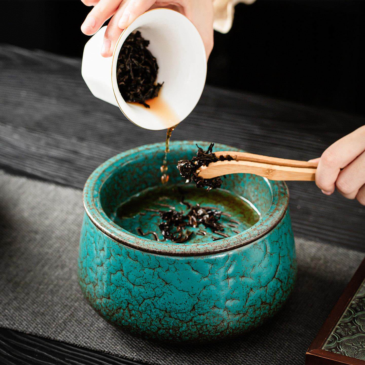 茶渣缸废带盖子大容量水陶瓷茶洗缸洗茶具茶水水缸倒茶盆盅带过JB