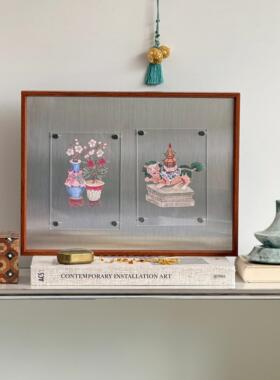 Y亚克饭花力中式挂画冰柜箱贴ID玄关沙发背景边装饰画