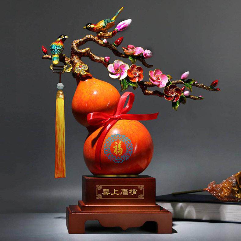 梅开五福葫芦花摆件客厅酒柜装饰品乔迁新居平安保险开门红礼品