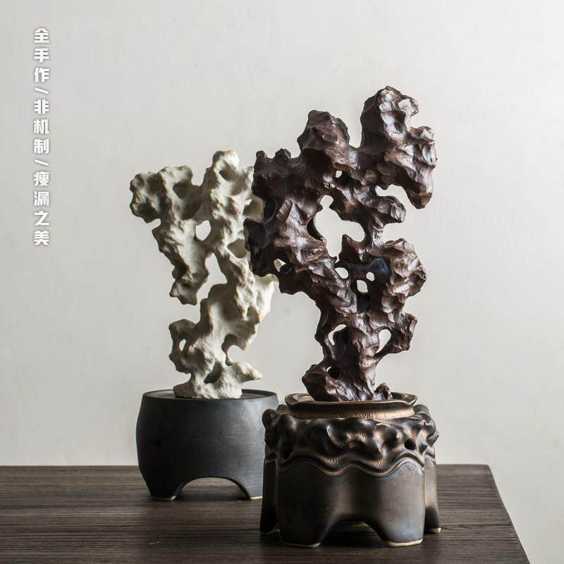创意手石工太湖香炉摆件陶假山摆件瓷中式客YQO厅书房装饰陶瓷塔