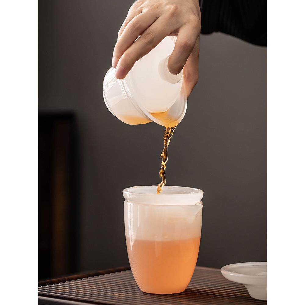 茶家用客厅釉制茶办公室接待釉具套装白玉盖JX-1088碗茶瓷杯高档