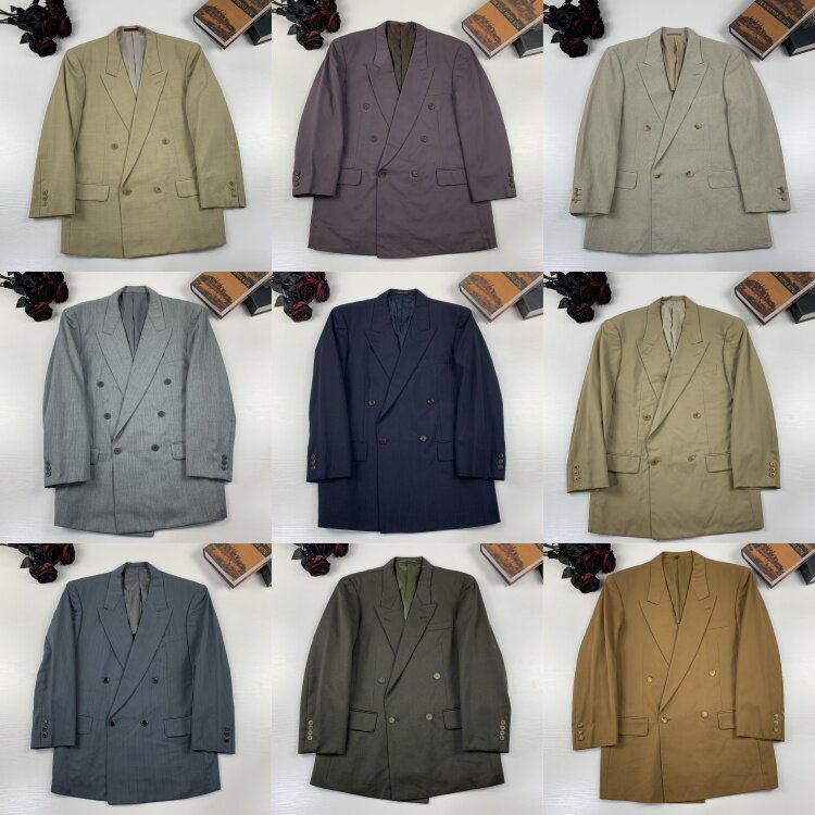 vintage古着日制双排扣戗驳领西装宽松中性复古男女西服-32