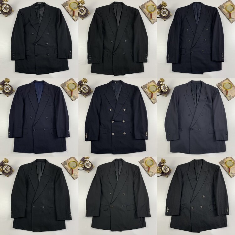 vintage古着日制双排扣戗驳领西装港风复古西服男友风max外套-36
