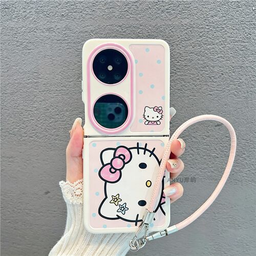 猫咪波点皮质挂绳折叠手机壳