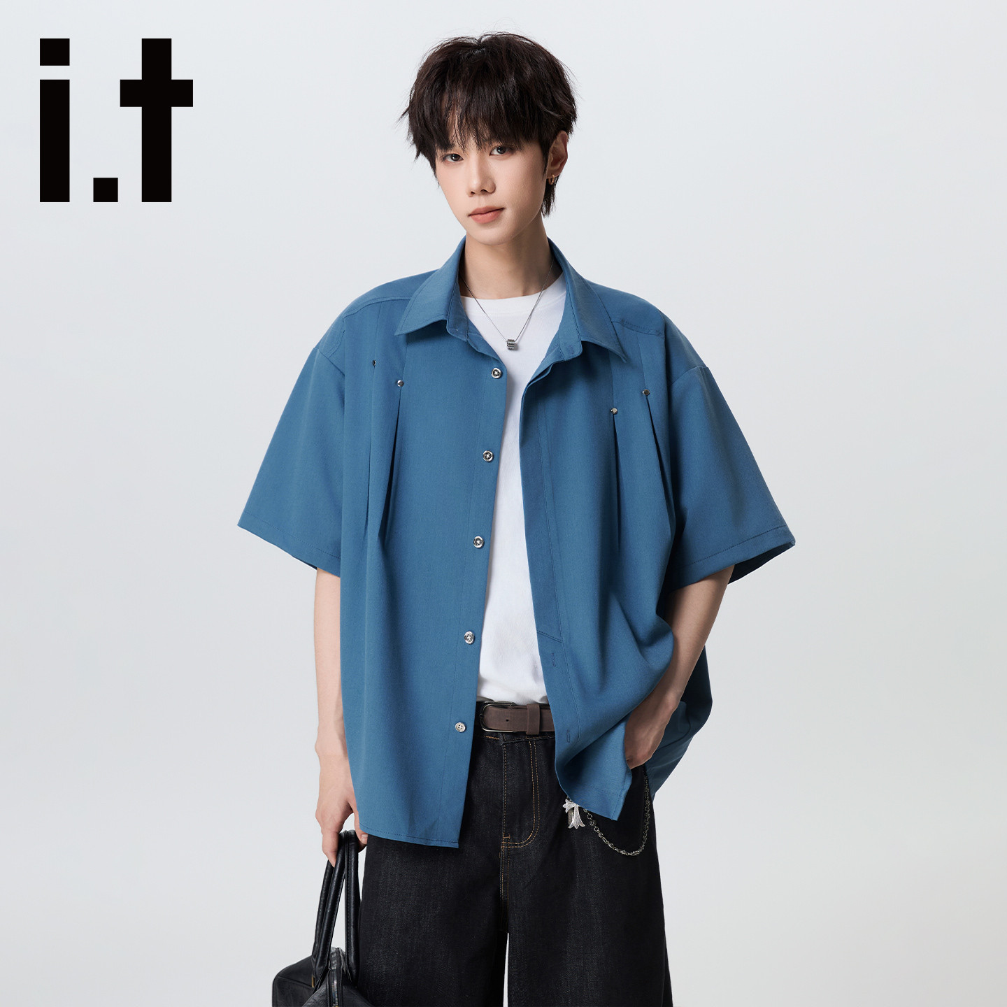 itFIVECM解构衬衫短袖t恤男