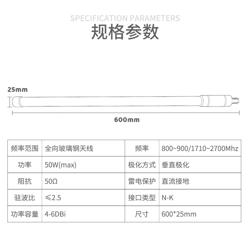 室外天线全向玻璃钢天线800-2700Mhz360度发射手机信号放大器配件