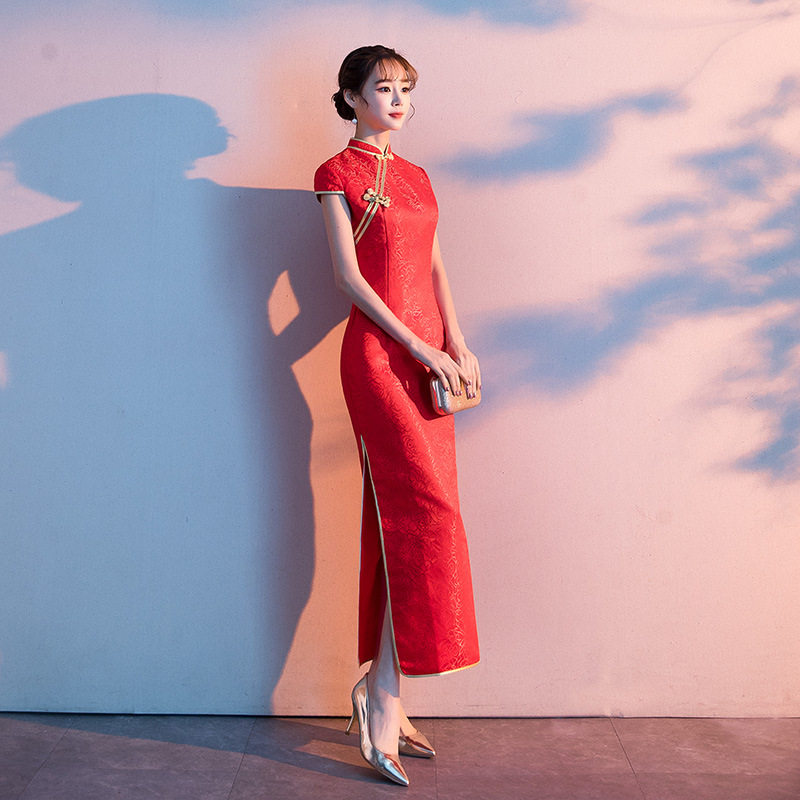 2026新款礼仪服装女迎宾小姐旗袍颁奖大红红色接待外嫁女回娘