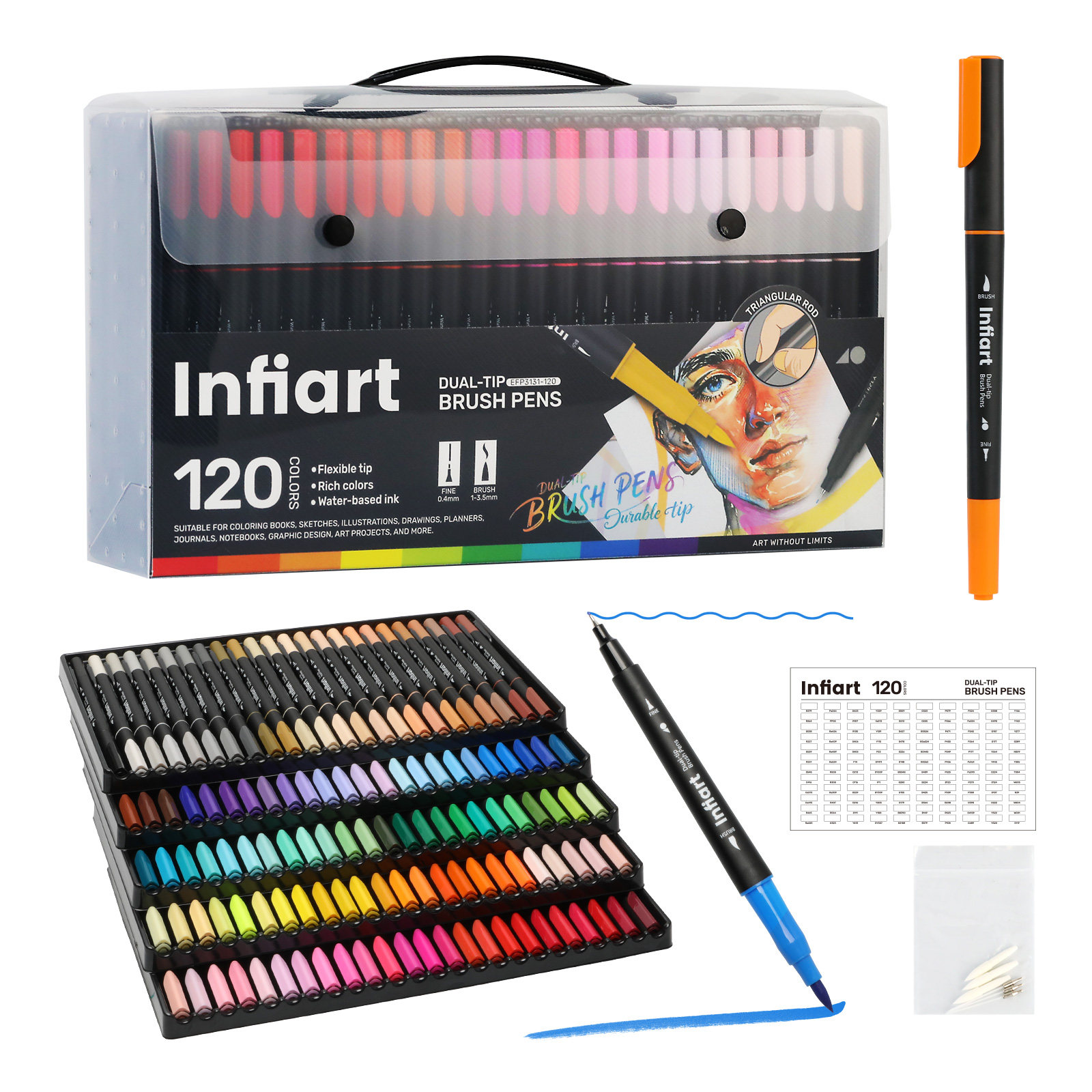 Infiart ручка-крючок infiart с двойной головкой для рисования черным фломастером для детей специальной начальной школы, ручка для рисования маслом, толщина обводки черной ручки, 10 упаковок, быстросохнущая ручка с большой головкой Изображение 1